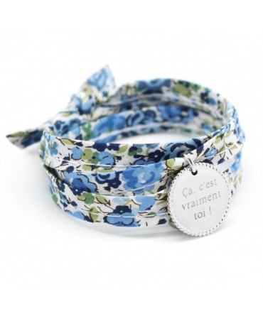 Bracelet liberty ruban médaille perlée argent