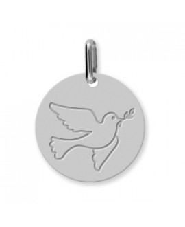 Médaille Colombe au rameau or blanc 18 K - Lucas Lucor