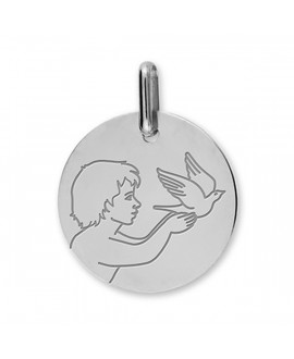 Médaille enfant à la colombe or blanc 18k - Lucas Lucor