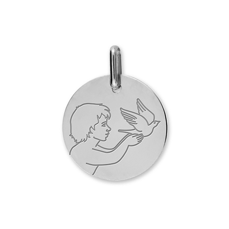 Médaille enfant à la colombe - or blanc 18k - Lucas Lucor