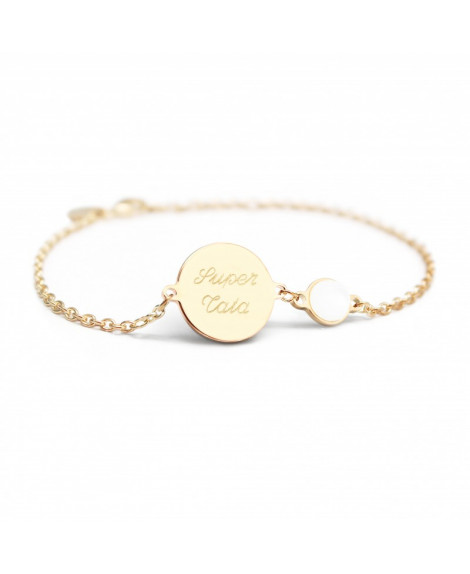 Bracelet chaîne médaille femme plaqué or et pierre - Petits Trésors