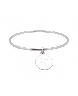 Bracelet jonc argent avec breloque 50 centimes