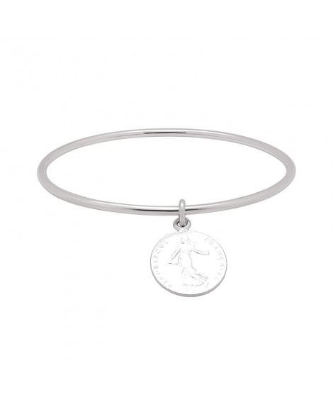 Bracelet jonc argent avec breloque 50 centimes