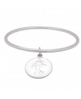 Bracelet jonc argent avec breloque 1 franc