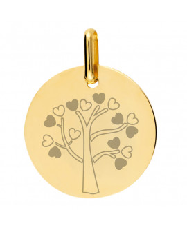 Bracelet médaille Arbre aux cœurs en Or jaune 18cm - Augis - Site Officiel