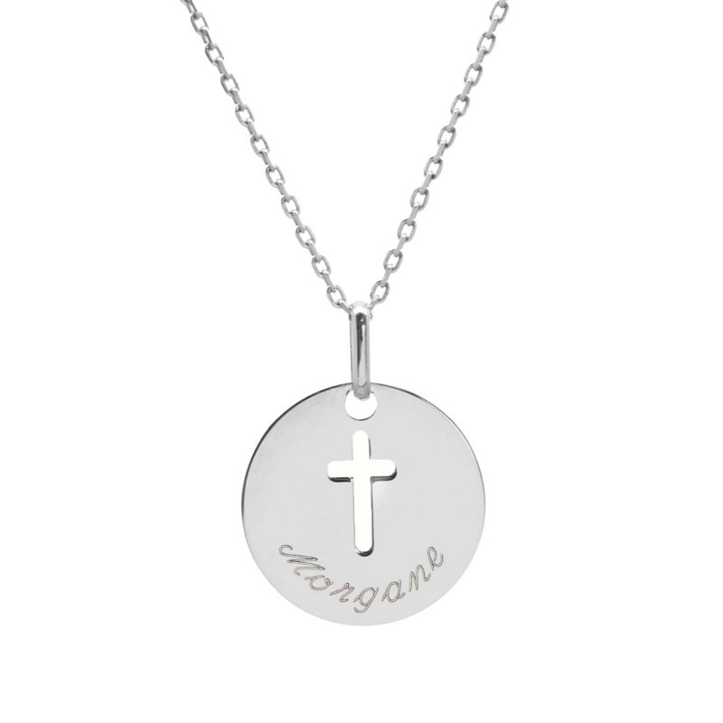 Collier Croix Argent 925 Pour Enfants - Chaîne 40 Cm - Pendentif 21 Mm - Bijou Fille Garçon - Cadeau Baptême