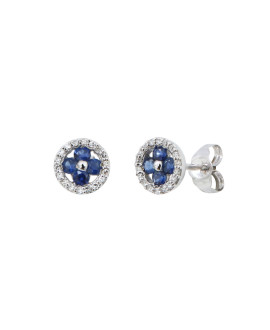 Boucles d'oreilles Femme or blanc 18K, saphir et brillants