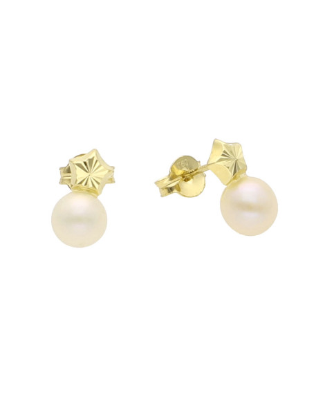 Boucles d'oreilles Enfant Perle Etoiles Or Jaune 18K 8 mm