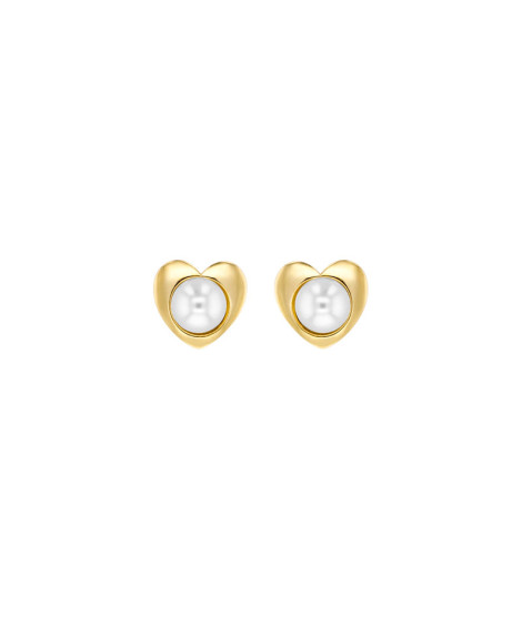 Boucles d'oreilles perle coeur or jaune 9K