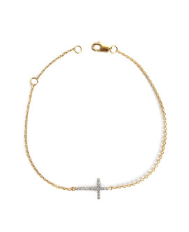Bracelet chaîne croix empierrée or jaune 9K