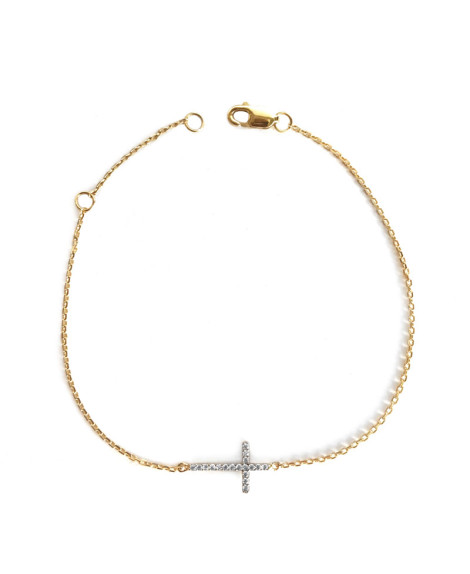 Bracelet chaîne croix empierrée or jaune 9K