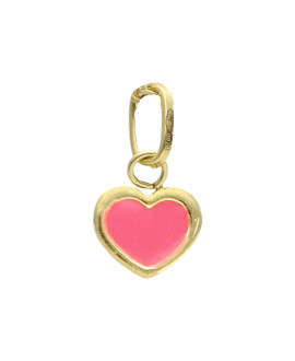 Pendentif enfant cœur rose en or jaune 18K