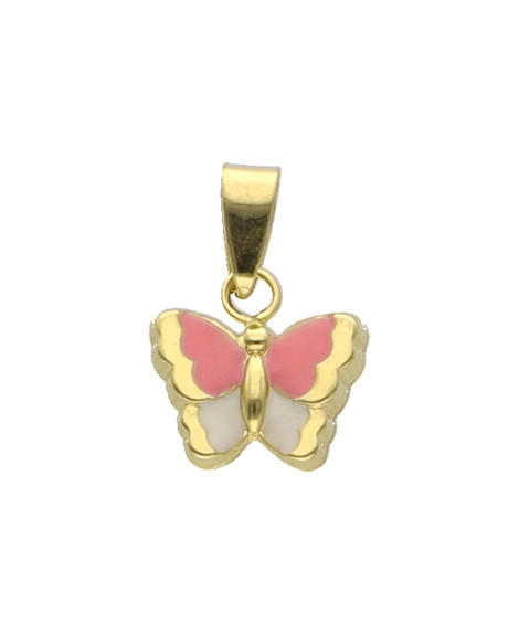 Pendentif enfant papillon rose or jaune 18K