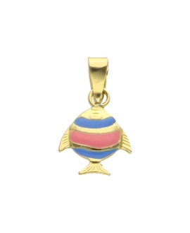 Pendentif bébé poisson rose et bleu or jaune 9K