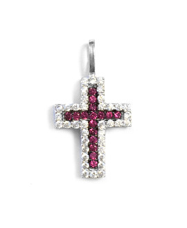 Pendentif croix rubis diamants sur or jaune 9K