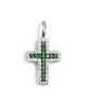 Pendentif croix émeraudes diamants sur or blanc 9K