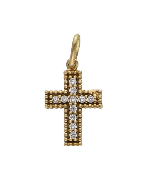 Pendentif croix baroque brillants sur or jaune 9K