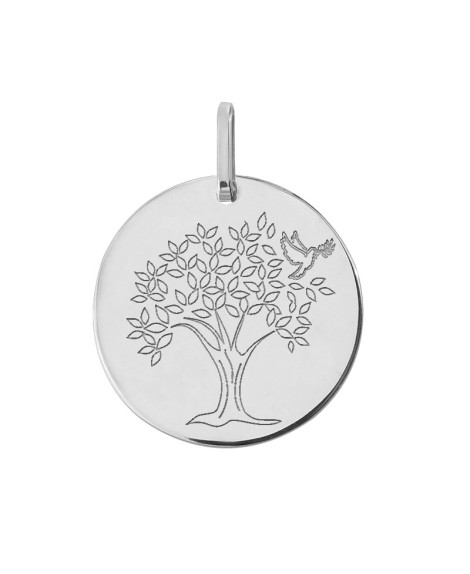 Médaille arbre de vie colombe or blanc 9K - Lucas Lucor