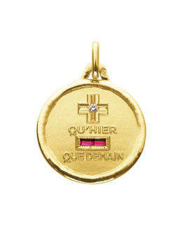 Médaille d'Amour l'Intemporelle or jaune diamant et rubis - Augis