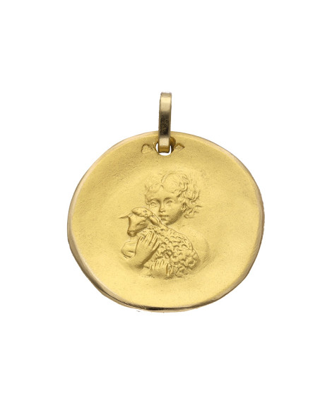 Médaille Ange à l'agneau 24 mm or jaune 18K - Lucas Lucor