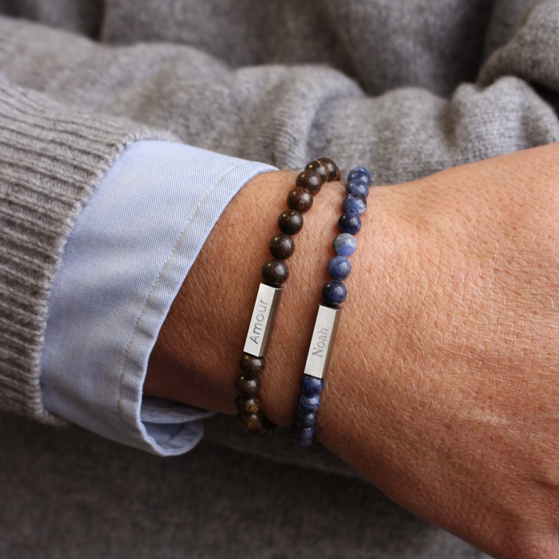 Bracelet perle homme à graver - Sodalite bronzite – Petits Trésors