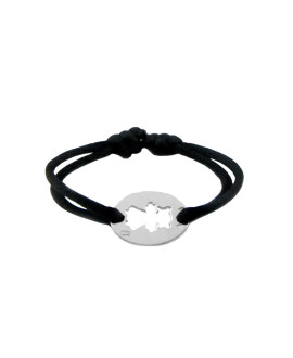 Loupidou : bracelet cordon médaille ovale fille (argent)