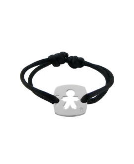 Loupidou : bracelet cordon médaille carrée garçon (argent)