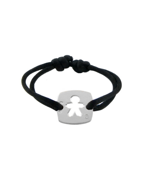 Loupidou : bracelet cordon médaille carrée garçon (argent)