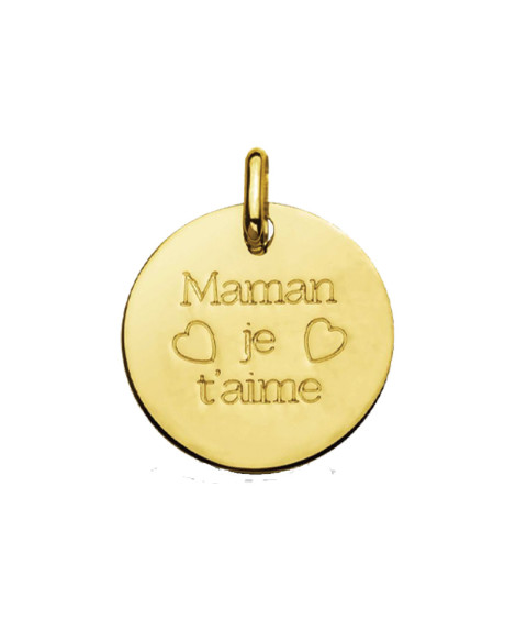 Médaille gravée Maman je t'aime or jaune - Augis