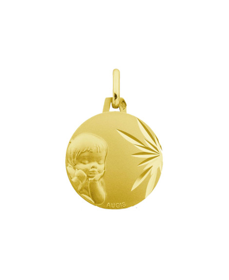 Augis : médaille bébé ronde Chérubin or jaune