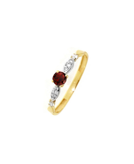 Bague Solitaire Rubis et Zirconiums 9k