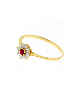 Bague Fleur Rubis et Zirconiums 9k