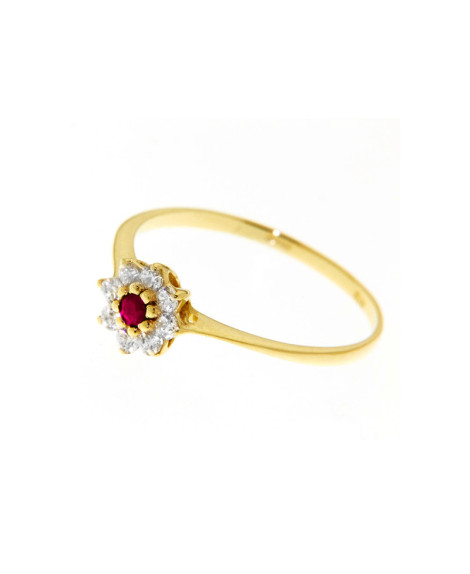 Bague Fleur Rubis et Zirconiums 9k