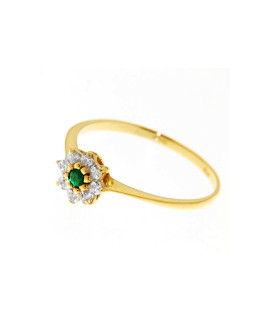 Bague Fleur Emeraude et Zirconiums 9k