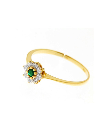 Bague Fleur Emeraude et Zirconiums 9k