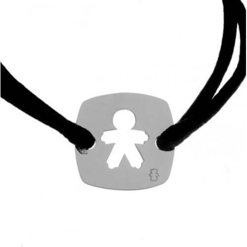 Loupidou : bracelet cordon médaille carrée garçon (argent)