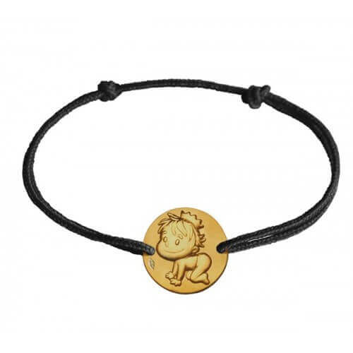 La fée galipette : bracelet cordon médaille blagueur or jaune