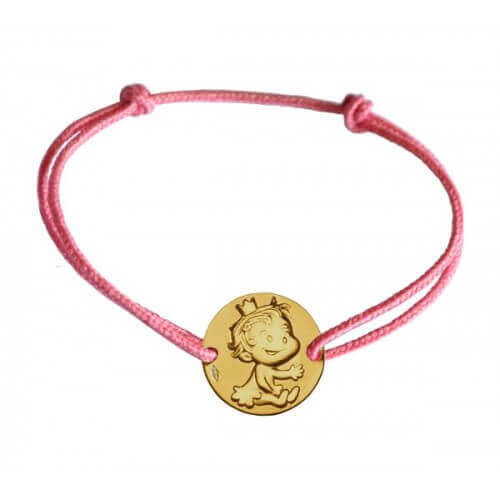 La fée galipette : bracelet cordon médaille curieuse or jaune
