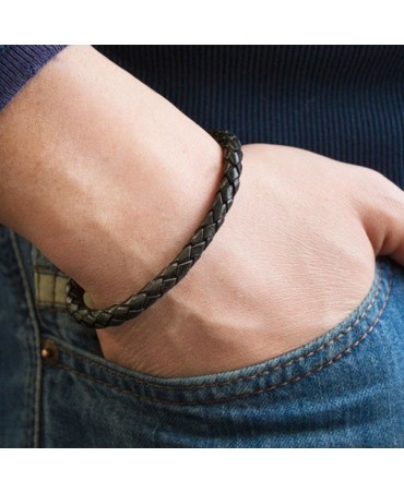 Bracelet Cuir Homme Avec Initiale SAMINO - Noir, Ajustable | Cadeau Personnalisé Saint Valentin Noël