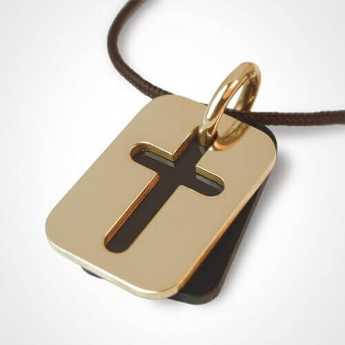 Mikado : pendentif croix Hallelujah (corne et or jaune)